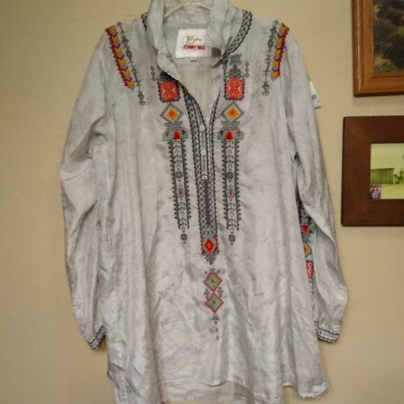Biya Johnny Was embroidered long sleeve gray aztec top Oversized Xsmall or small - Picture 2 of 3